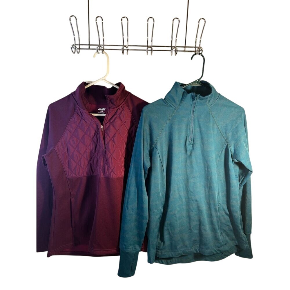 2 Avia workout long sleeves tops quilted green burgundy M 8-10 rn#52469‎